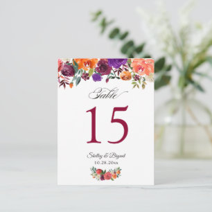 Numéro de table de mariage floral orange Bourgogne