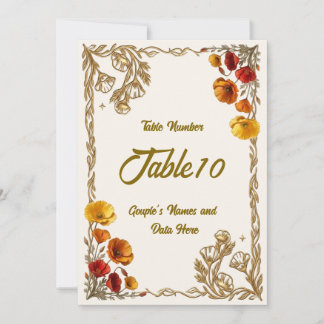 Numéro de table de mariage floral orange Eschschol