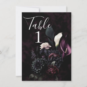 Numéro de table de mariage floral romantique sombr