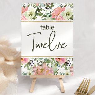 Numéro de table de mariage floral rose coquille d'