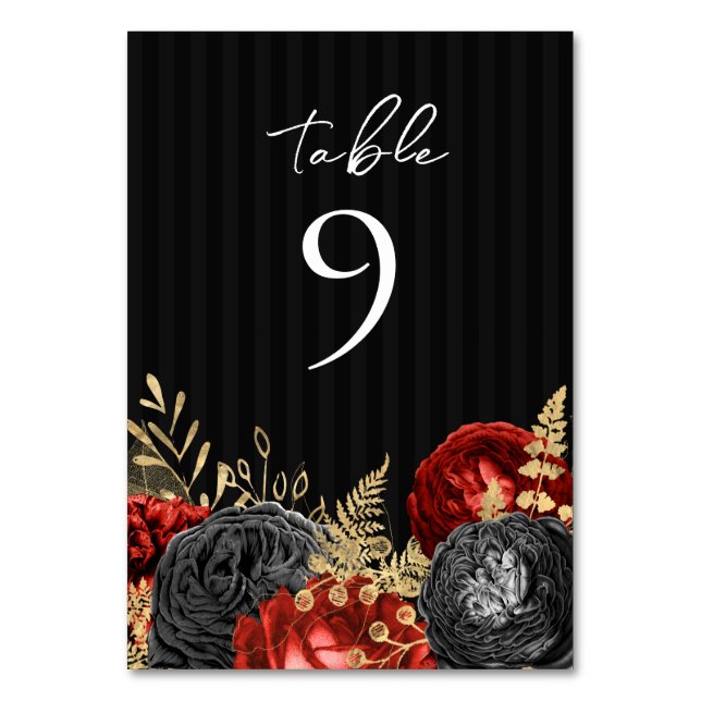 Numéro de table de mariage floral rouge et noir go (Par défaut)