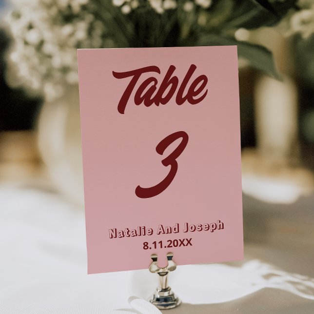 Numéro de table de mariage funky rose bordeaux mod (Créateur téléchargé)