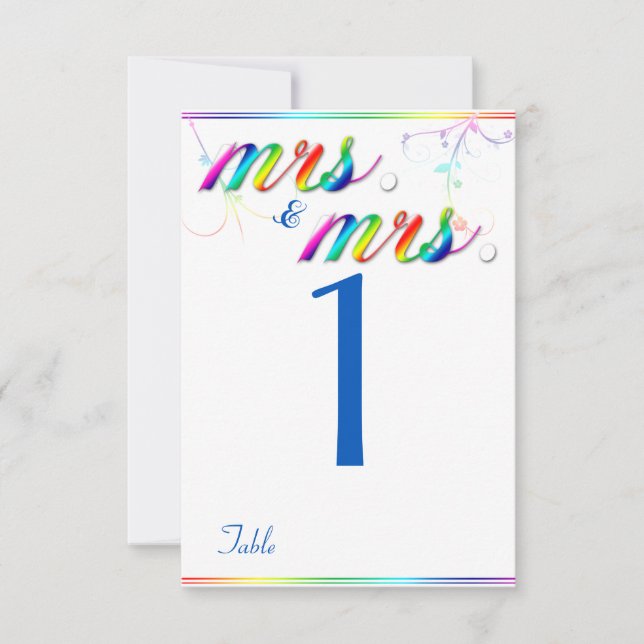 Numéro de table de mariage gay floral arc-en-ciel  (Devant)