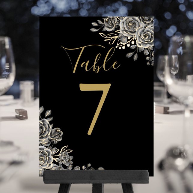 Numéro de table de mariage gothique noir et or (Black And Gold Gothic Wedding Table Number)