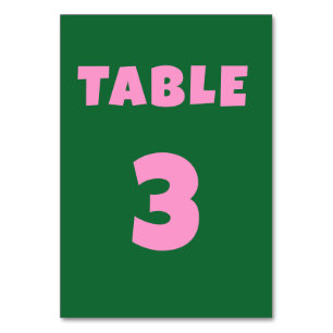 Numéro de table de mariage gras vert rétro rose