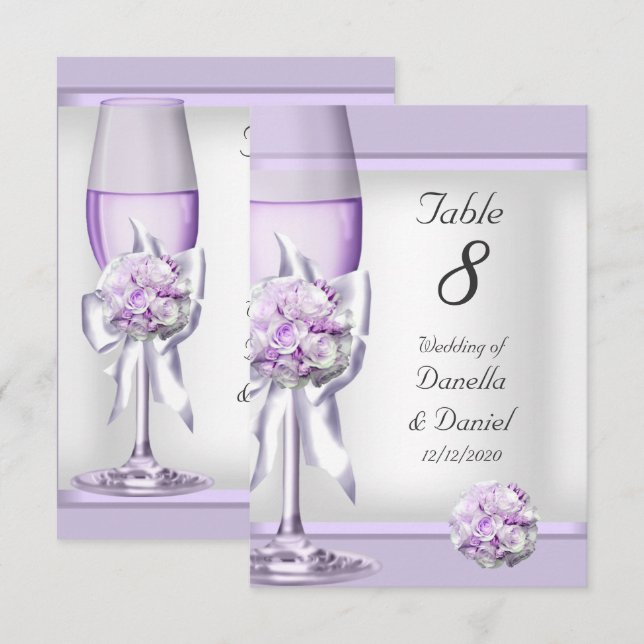 Numéro de table de mariage lavande violet lilas 3 (Devant / Derrière)