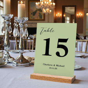 Numéro de table de mariage minimaliste vert sauge