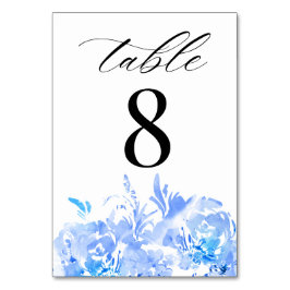 Numéro de table de mariage moderne aquarelle bleue