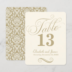 Numéro de table de mariage moderne en or et écritu