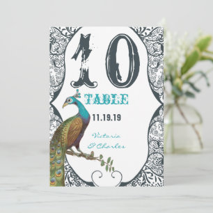 Numéro de table de mariage Navy Whimsical Paon Lov