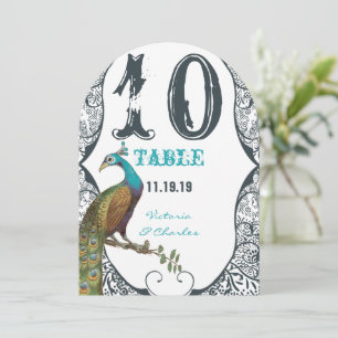 Numéro de table de mariage Navy Whimsical Paon Lov
