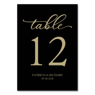 Numéro de table de mariage noir or écriture élégan