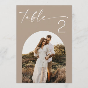 Numéro de table de mariage photo minimaliste taupe