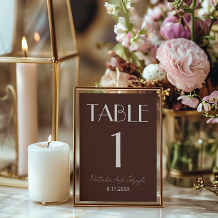 Numéro de table de mariage rétro marron chocolat