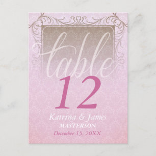Numéro de table de mariage rêve vintage rose damas
