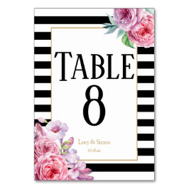 Numéro de table de mariage Roses roses et rayures