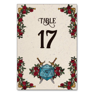 Numéro de table de mariage RPG Roses Monogramme D2