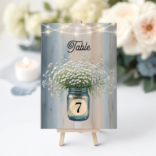 Numéro de table de mariage rustique Baby's Breath  (Table Number)