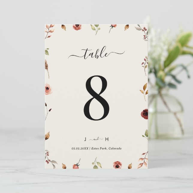 Numéro de table de mariage Rustique Boho Wildflowe (Debout devant)