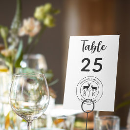 Numéro de table de mariage rustique Monogram Deer
