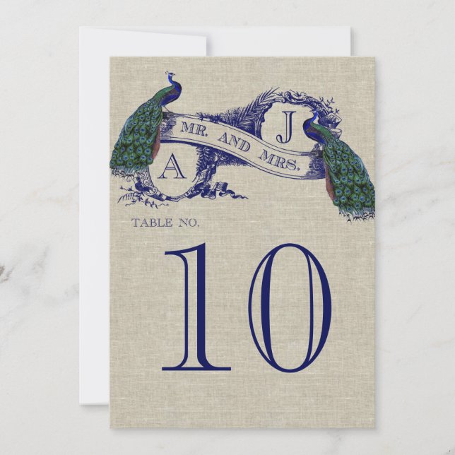 Numéro de table de mariage rustique paon (Devant)