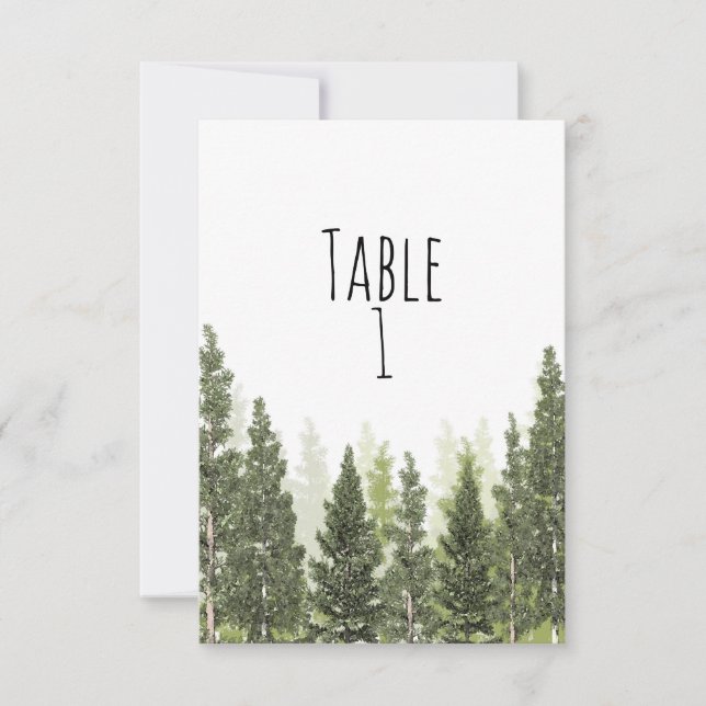 Numéro de table de mariage simple avec pins rustiq (Devant)