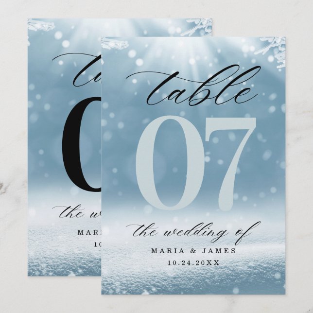 Numéro de table de mariage sous la neige d'hiver (Devant / Derrière)