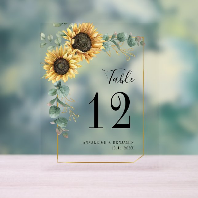Numéro de table de mariage tournesol eucalyptus fl (Neutre)