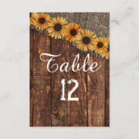 Numéro de table de mariage tournesol toile de jute