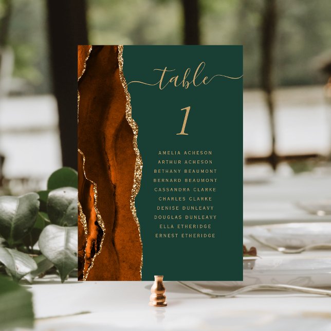 Numéro de table de mariage vert foncé Agate Or Rou (Créateur téléchargé)