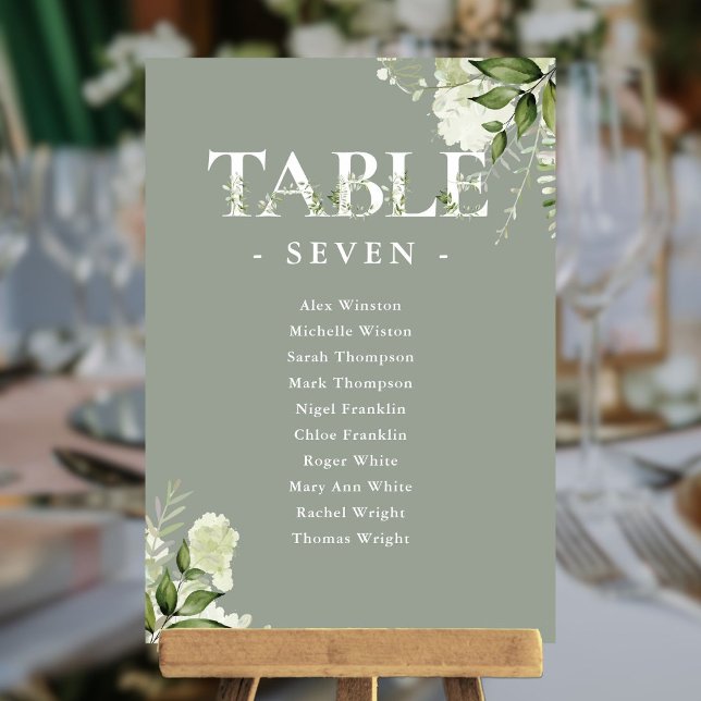 Numéro de table de plan de table de typographie de (Sage Greenery Typography Seating Plan Table Number)
