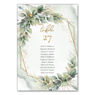 Numéro de table de verdure aquarelle avec nom d'in