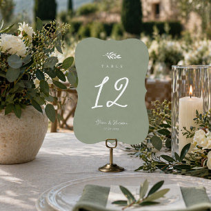Numéro de table découpé en Branche d'Olivier Vert
