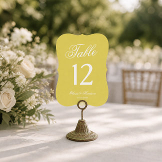 Numéro de table découpé Jaune Mariage Citron
