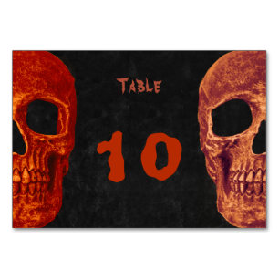 Numéro De Table Demi-crâne gothique Orange noir Halloween Mariage
