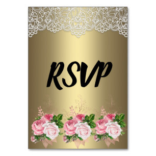 Numéro De Table Dentelle de bouquet or floral RSVP