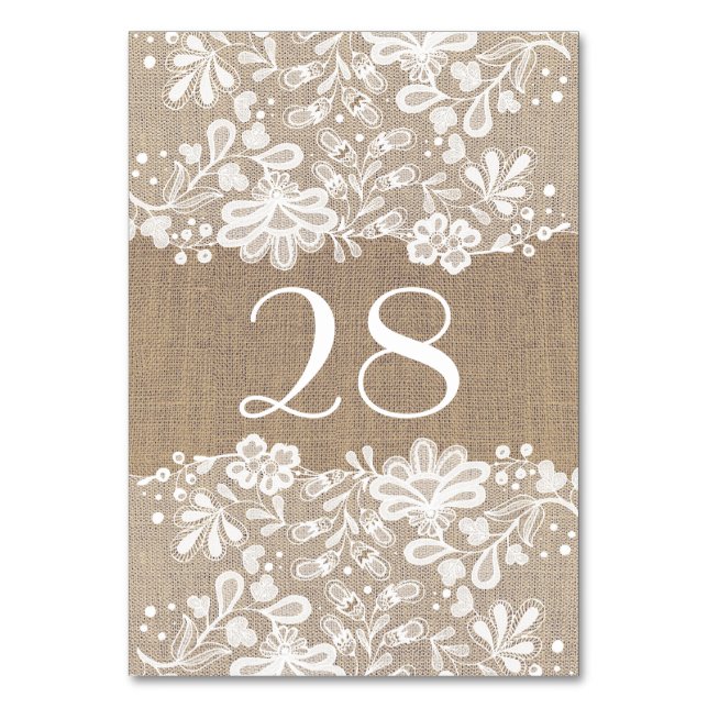 Numéro De Table Dentelle florale blanche et Mariage Burlap (Par défaut)