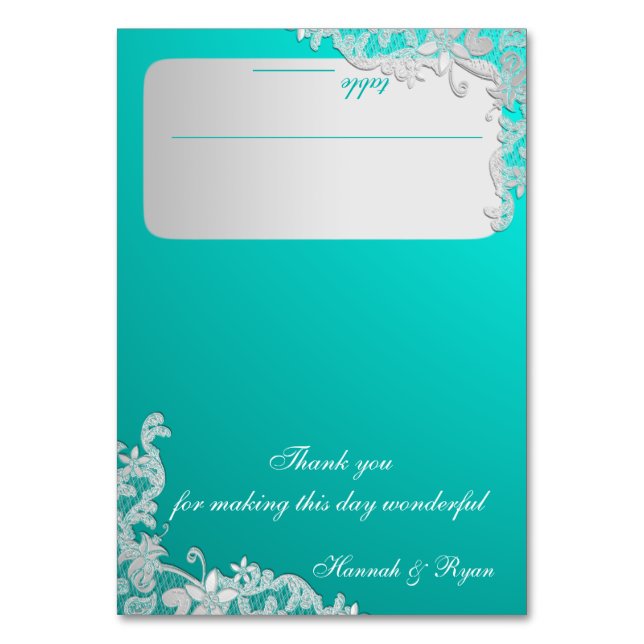 Numéro De Table Dentelle florale turquoise et argentée (Par défaut)