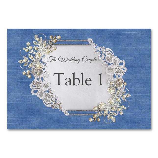 Numéro De Table Dentelles et perles texturées Denim (Devant)
