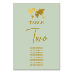 Numéro De Table Destination Mariage Monde Passport Sage Vert Or