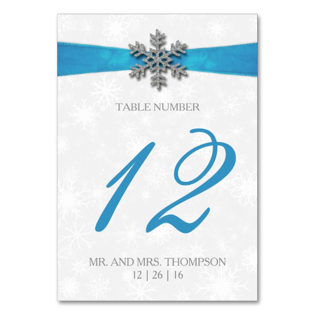 Numéro De Table Diamante Snowflake & Blue Ribbon Mariage d'hiver (Par défaut)