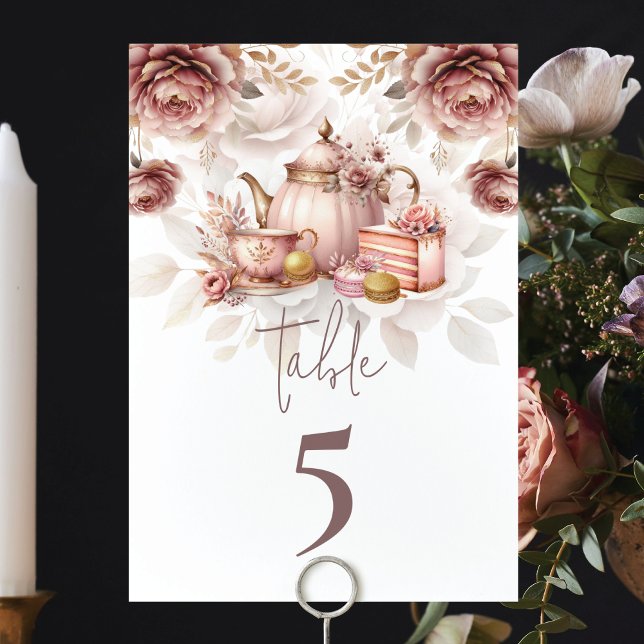 Numéro De Table Douche à thé nuptiale rose pastel avec or (Créateur téléchargé)