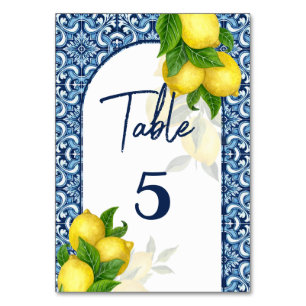 Numéro De Table Douche nuptiale bleu et carreaux citron Amalfi