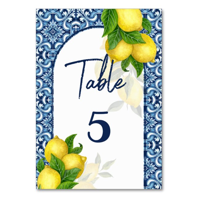 Numéro De Table Douche nuptiale bleu et carreaux citron Amalfi (Par défaut)