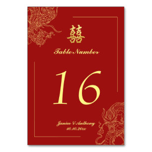Numéro De Table Dragon Phoenix traditionnel Mariage chinois rouge