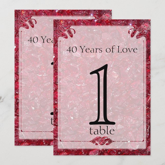 Numéro de table du 40e anniversaire de Ruby (Devant / Derrière)