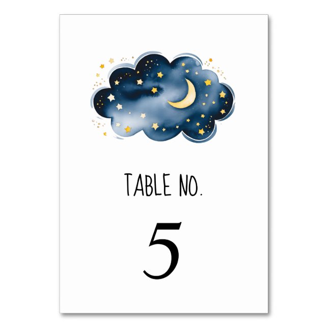 Numéro de table du Baby shower Lune et étoiles (Dos)