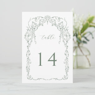 Numéro de table du cadre victorien vert Sage