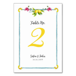 Numéro de table du mariage Amalfi lemons