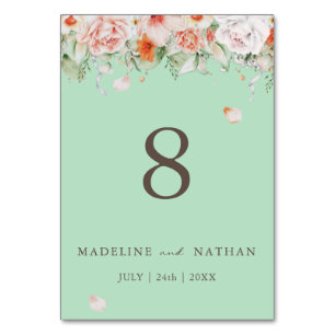 Numéro de table du Mariage de fleurs vert à la men